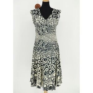 Komarov Crinkle Wrinkle Free Cap Sleeve Dress Abstract Print Flowy Pull On Large